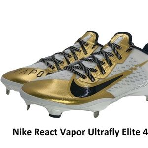 Nike React Vapor Ultrafly Elite 4 Metal Baseball Cleats Men 14 White/Gold DA0701